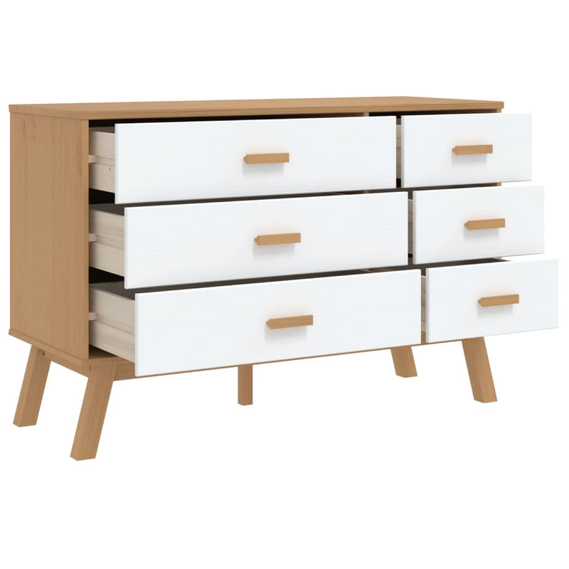 Drawer Cabinet OLDEN White and Brown Solid Wood Pine