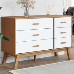 Drawer Cabinet "OLDEN" Solid Wood Pine White and brown
