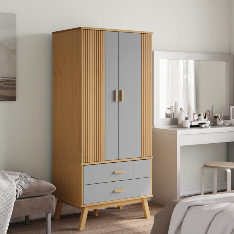 Wardrobe OLDEN Grey and Brown 76.5x53x172 cm Solid Wood Pine