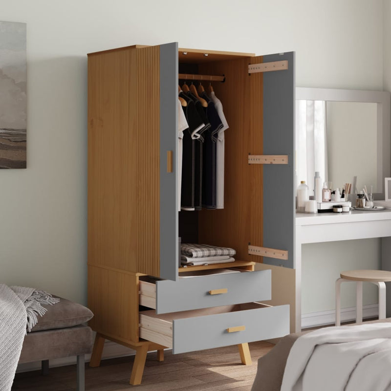 Wardrobe OLDEN Grey and Brown 76.5x53x172 cm Solid Wood Pine