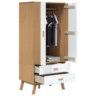 Wardrobe OLDEN White and Brown 76.5x53x172 cm Solid Wood Pine