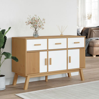 Sideboard OLDEN White and Brown 114x43x73.5 cm Solid Wood Pine