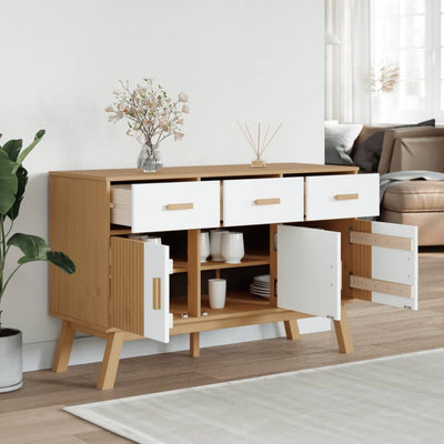 Sideboard OLDEN White and Brown 114x43x73.5 cm Solid Wood Pine