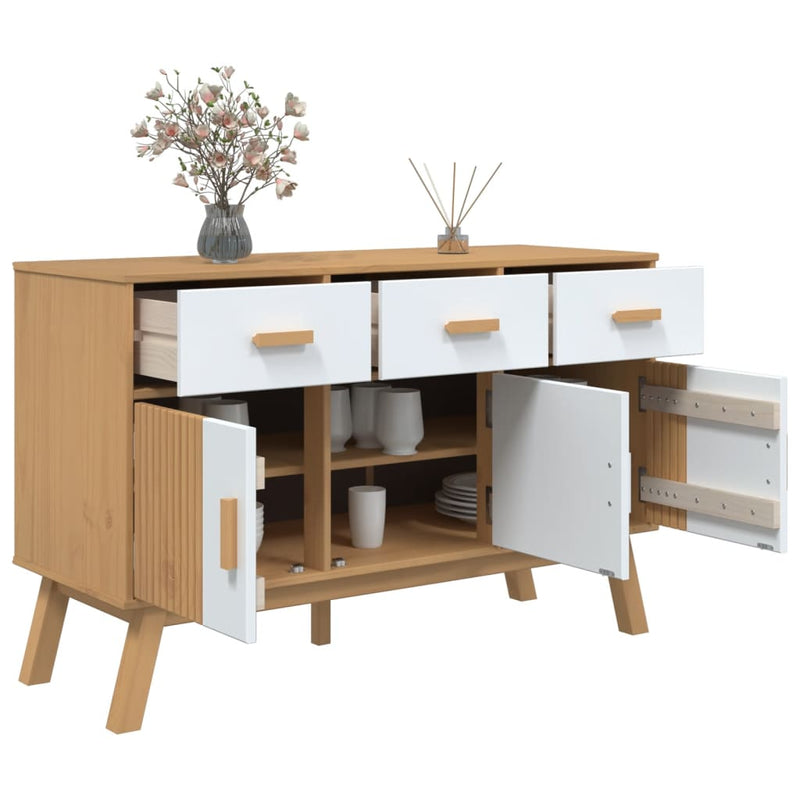 Sideboard OLDEN White and Brown 114x43x73.5 cm Solid Wood Pine