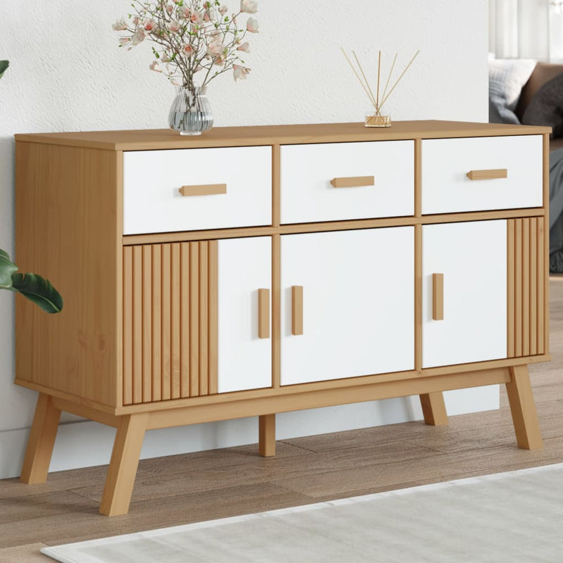 Sideboard OLDEN White and Brown 114x43x73.5 cm Solid Wood Pine