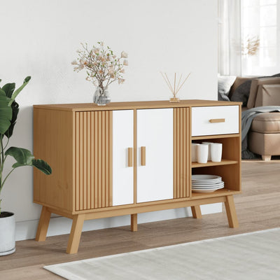 Sideboard OLDEN White and Brown 114x43x73.5 cm Solid Wood Pine