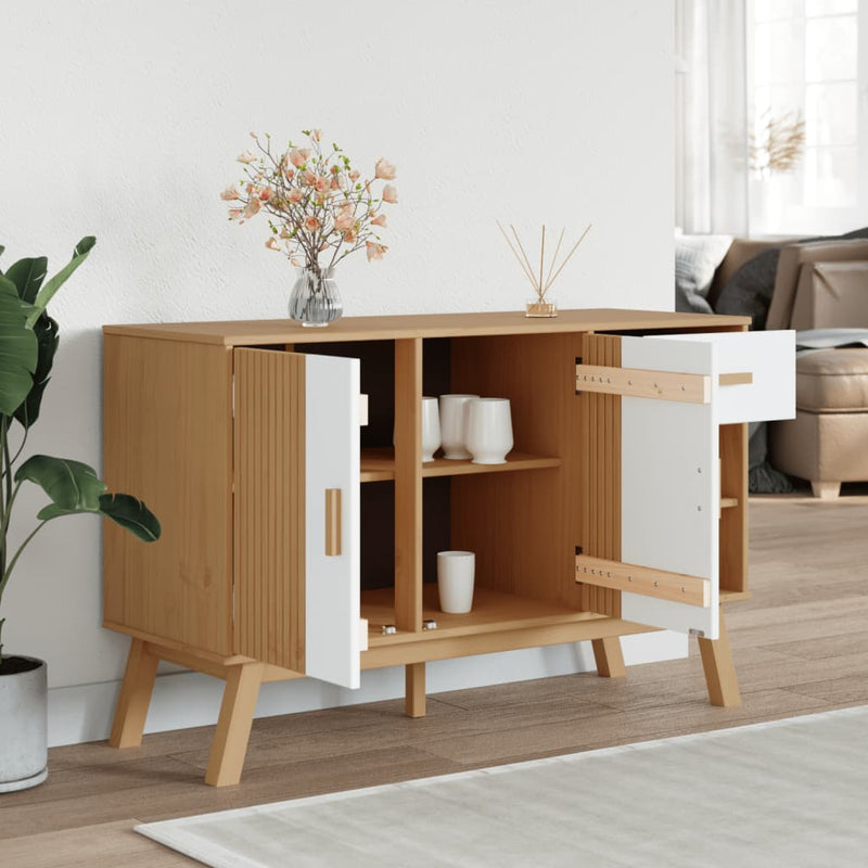 Sideboard OLDEN White and Brown 114x43x73.5 cm Solid Wood Pine