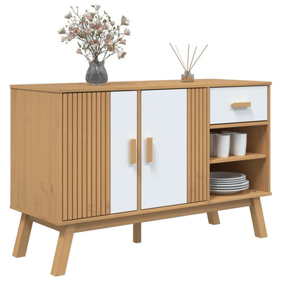 Sideboard OLDEN White and Brown 114x43x73.5 cm Solid Wood Pine