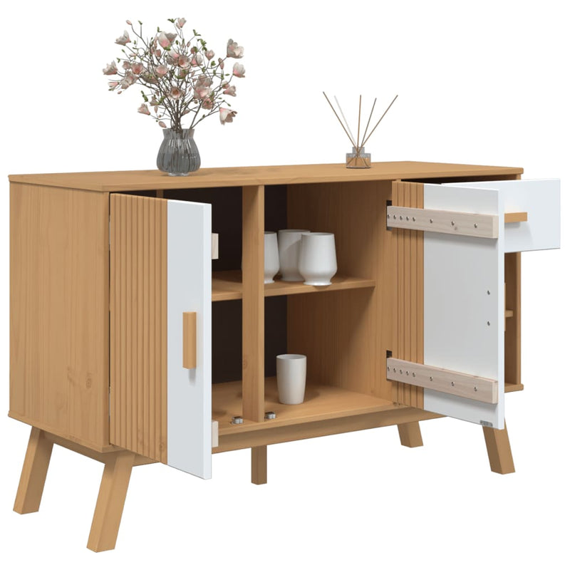 Sideboard OLDEN White and Brown 114x43x73.5 cm Solid Wood Pine