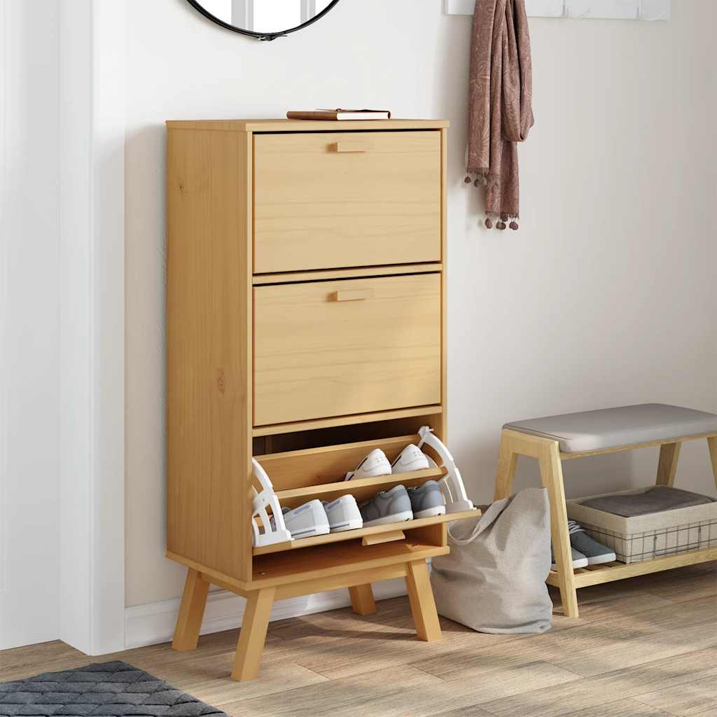 vidaXL Shoe Cabinet OLDEN Brown 55x35x120cm Solid Wood Pine 3