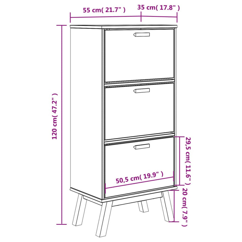 Shoe Cabinet OLDEN Brown 55x35x120cm Solid Wood Pine