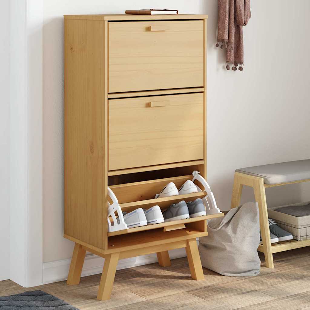 vidaXL Shoe Cabinet OLDEN Brown 55x35x120cm Solid Wood Pine 1