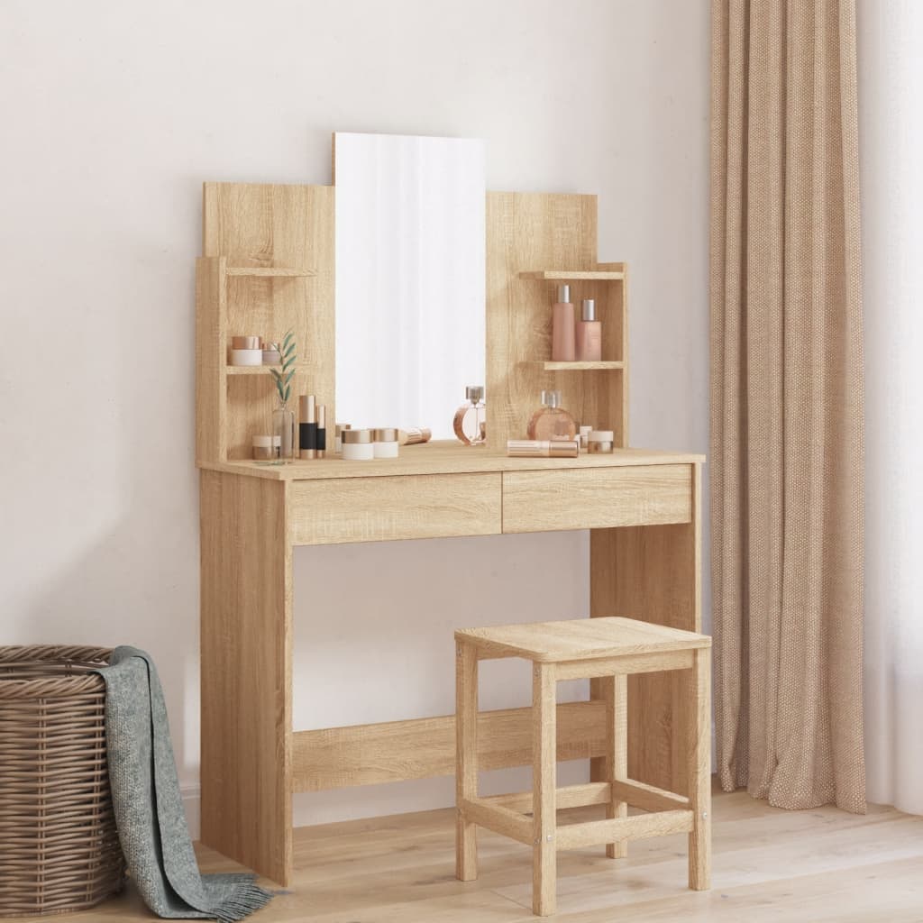 vidaXL Dressing Table with Mirror Sonoma Oak 96x39x142 cm 1