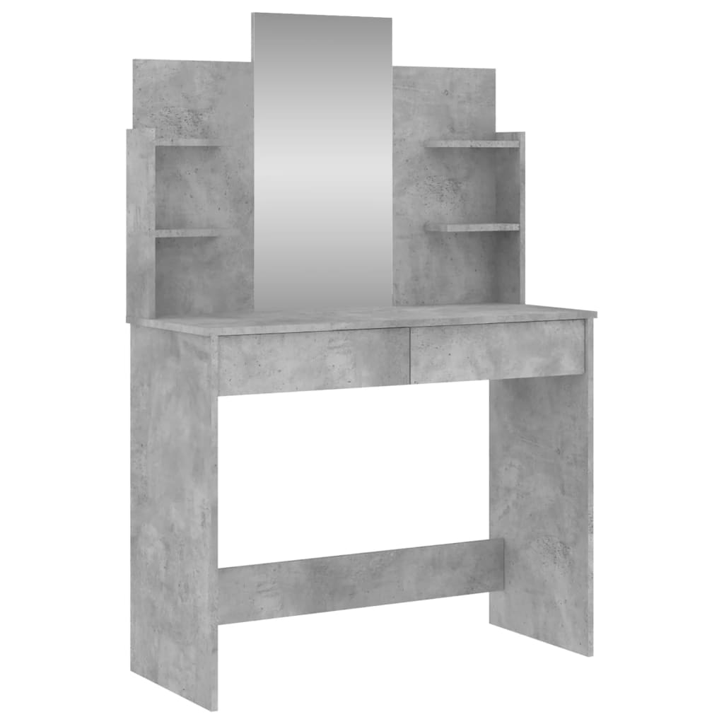 vidaXL Dressing Table with Mirror Concrete Grey 96x39x142 cm 2