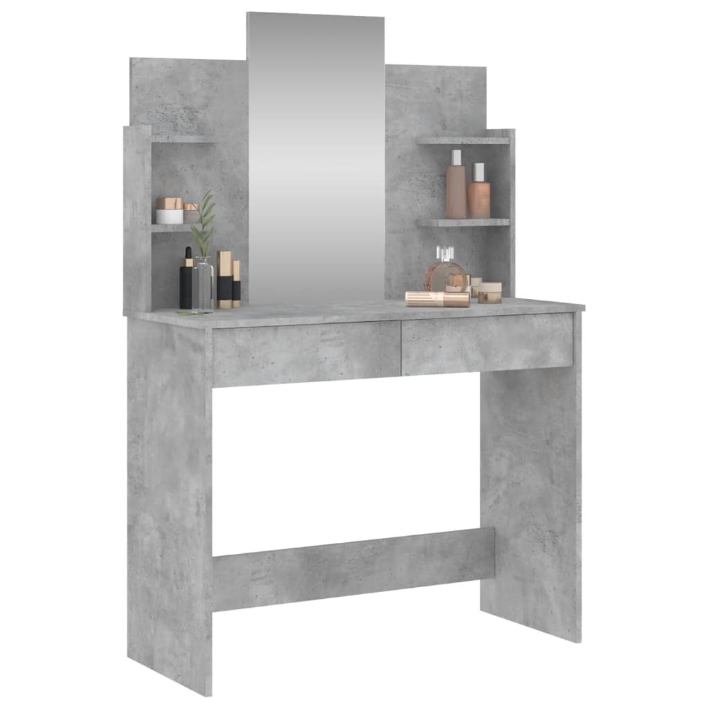 vidaXL Dressing Table with Mirror Concrete Grey 96x39x142 cm 3