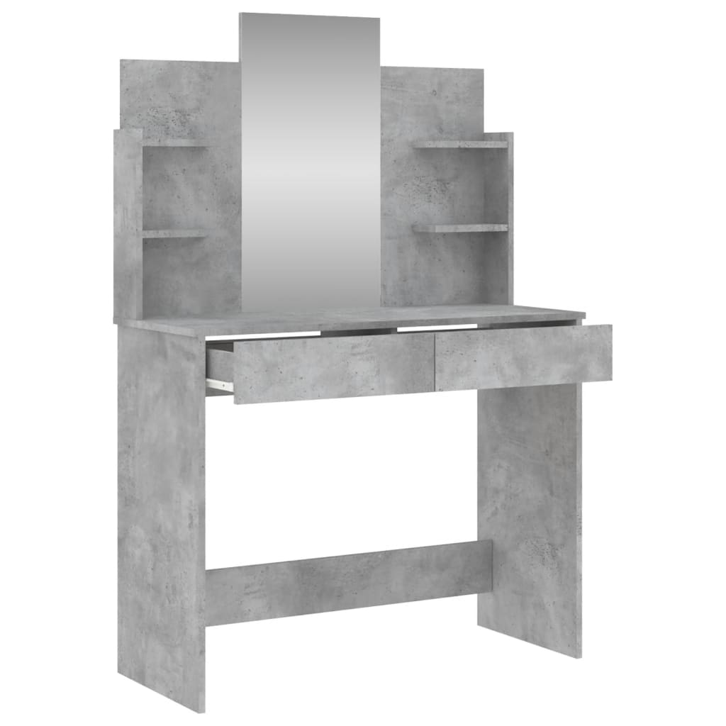 vidaXL Dressing Table with Mirror Concrete Grey 96x39x142 cm 5