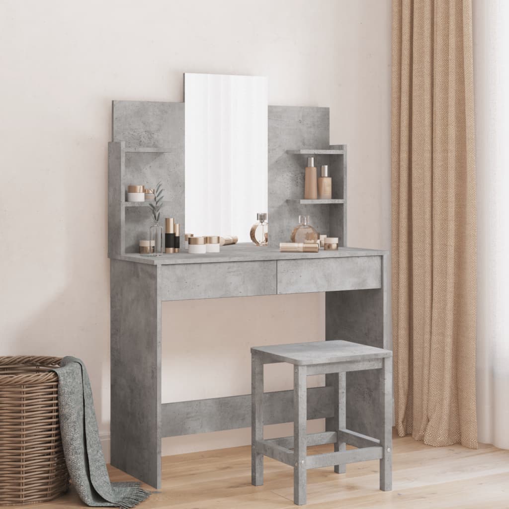 vidaXL Dressing Table with Mirror Concrete Grey 96x39x142 cm 1