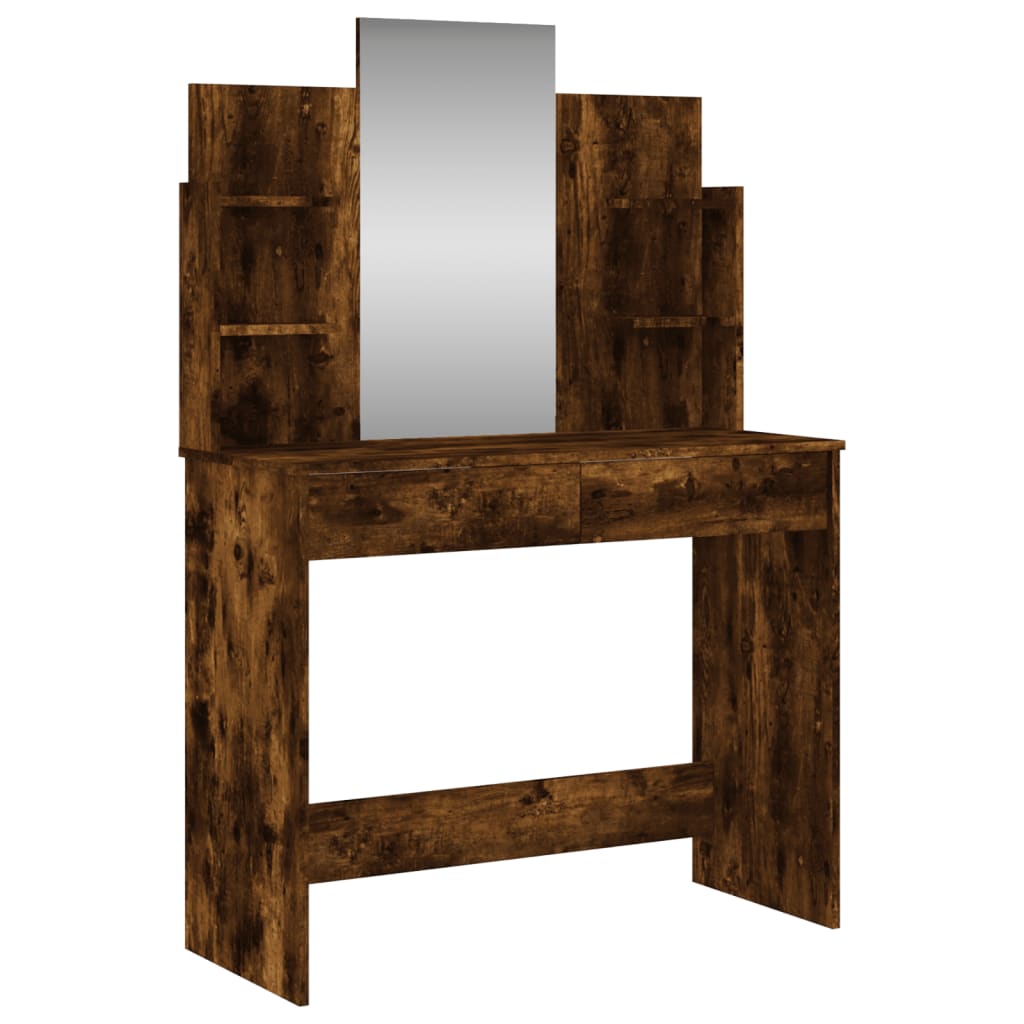 vidaXL Dressing Table with Mirror Smoked Oak 96x39x142 cm 2