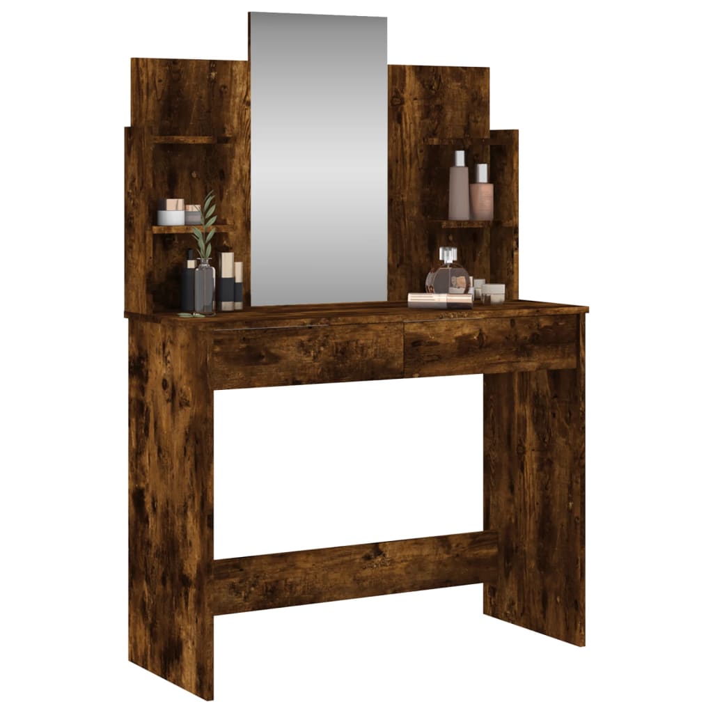 vidaXL Dressing Table with Mirror Smoked Oak 96x39x142 cm 3