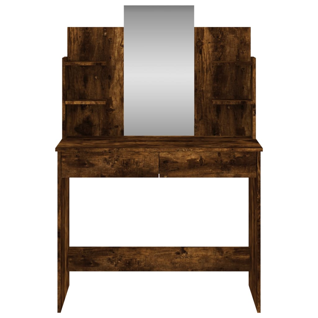 vidaXL Dressing Table with Mirror Smoked Oak 96x39x142 cm 4