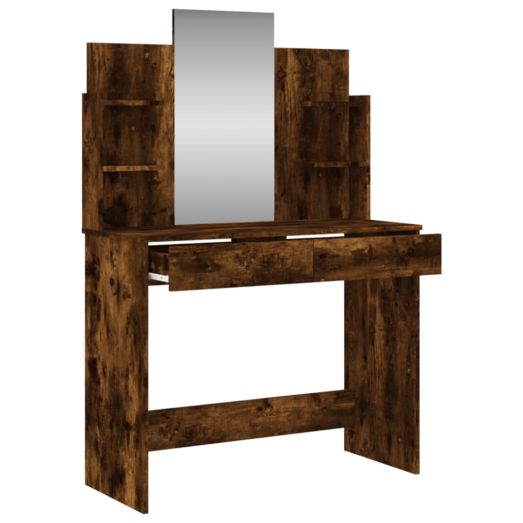 vidaXL Dressing Table with Mirror Smoked Oak 96x39x142 cm 5