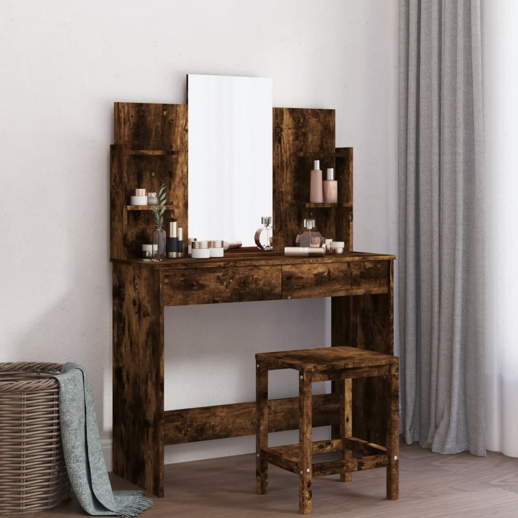 vidaXL Dressing Table with Mirror Smoked Oak 96x39x142 cm 1
