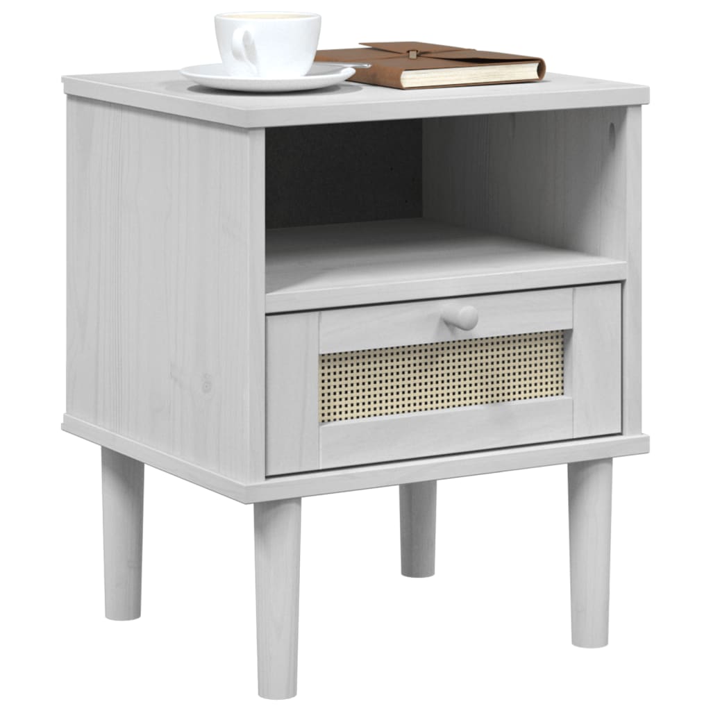 vidaXL Bedside Cabinet SENJA Rattan Look White 40x35x48 cm Solid Wood Pine 3