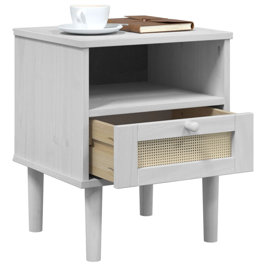 vidaXL Bedside Cabinet SENJA Rattan Look White 40x35x48 cm Solid Wood Pine 4