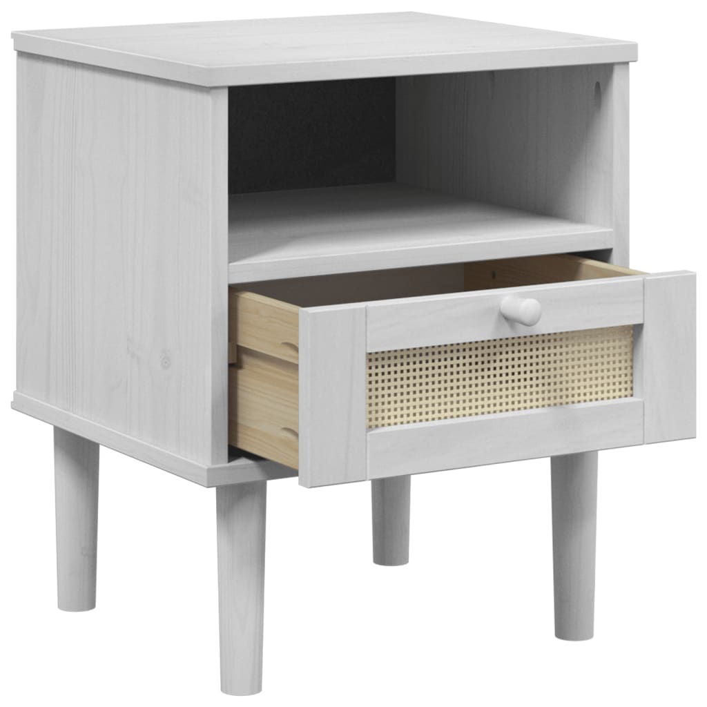 vidaXL Bedside Cabinet SENJA Rattan Look White 40x35x48 cm Solid Wood Pine 5