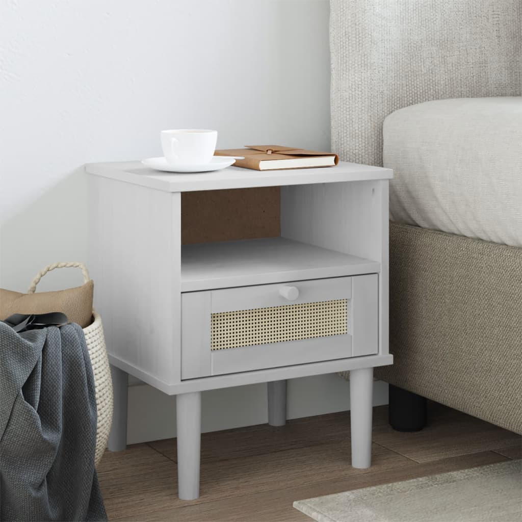 vidaXL Bedside Cabinet SENJA Rattan Look White 40x35x48 cm Solid Wood Pine 1
