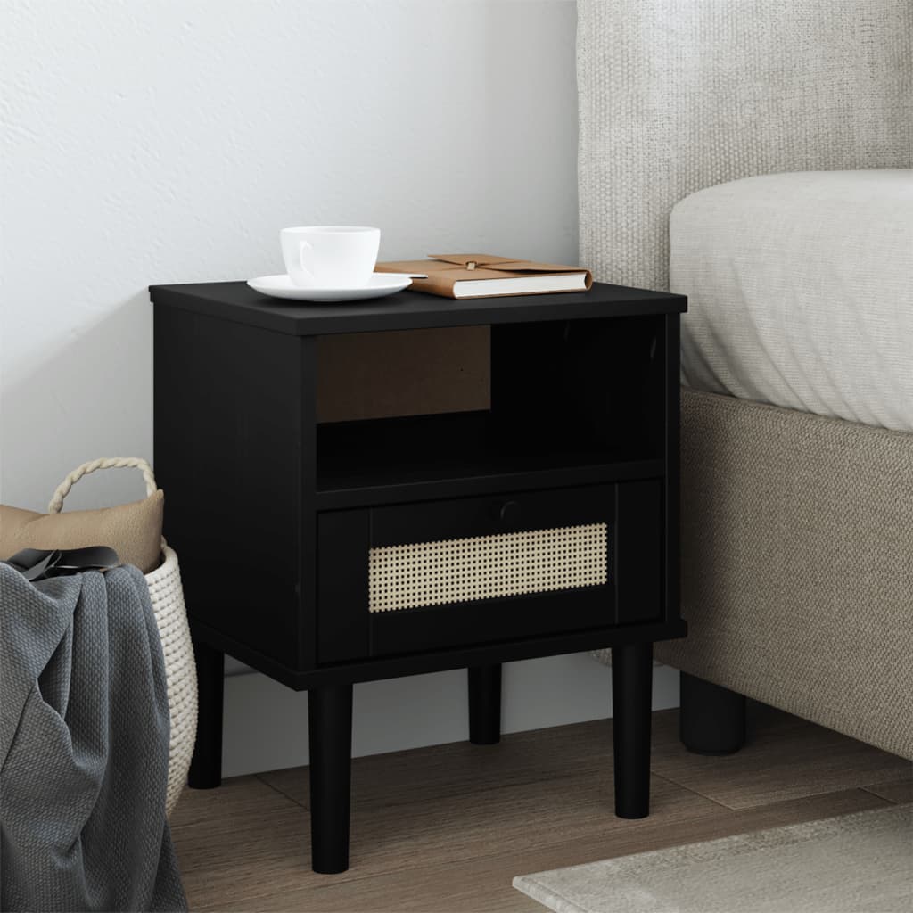 Bedside Cabinet "SENJA" Rattan Look 40x35x48 cm Black