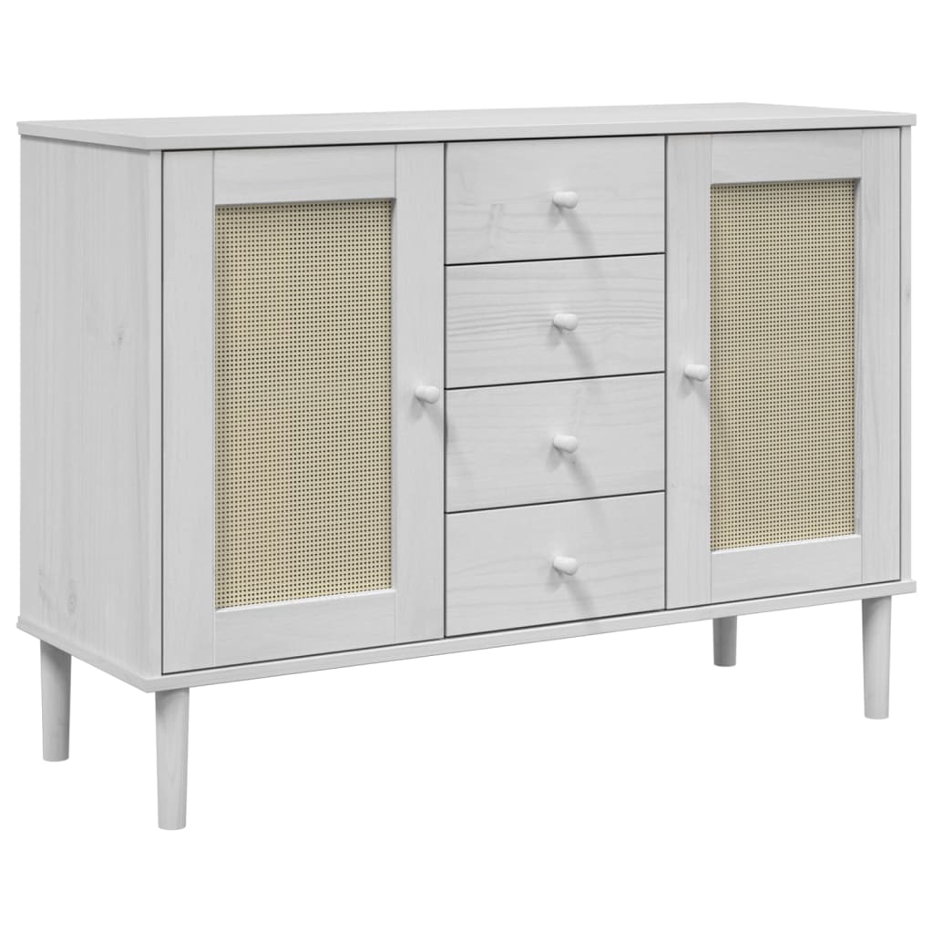 Sideboard "SENJA" Rattan Look 112x40x80 cm Solid Wood Pine White
