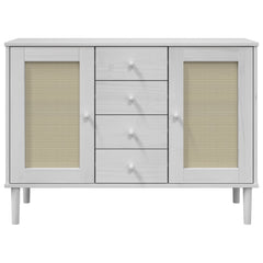 Sideboard "SENJA" Rattan Look 112x40x80 cm Solid Wood Pine White