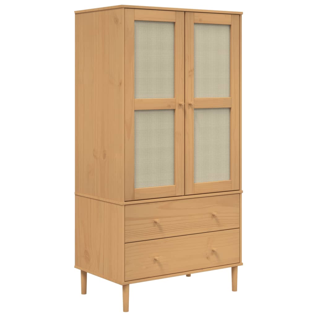 Wardrobe "SENJA" Rattan Look 90x55x175 cm Solid Wood Pine Brown