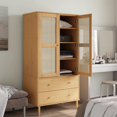 Wardrobe "SENJA" Rattan Look 90x55x175 cm Solid Wood Pine Brown