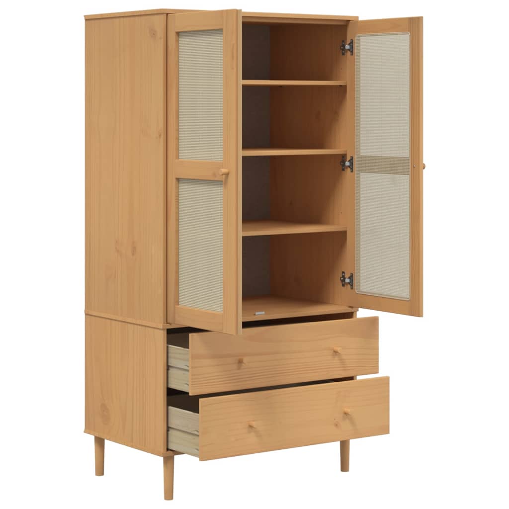 Wardrobe "SENJA" Rattan Look 90x55x175 cm Solid Wood Pine Brown
