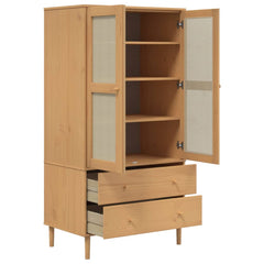Wardrobe "SENJA" Rattan Look 90x55x175 cm Solid Wood Pine Brown