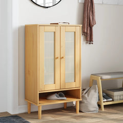 vidaXL Shoe Cabinet SENJA Rattan Look Brown 59.5x35x107 cm Solid Wood 1