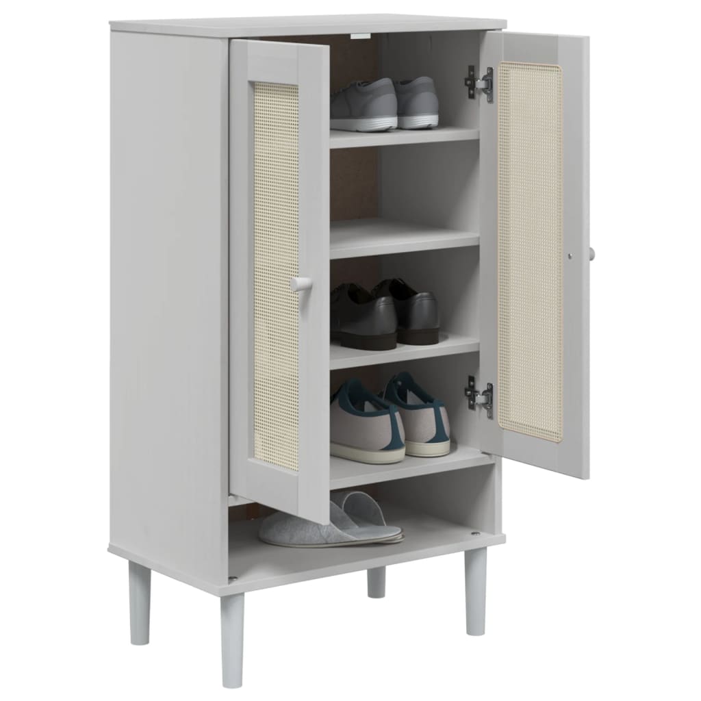 vidaXL Shoe Cabinet SENJA Rattan Look White 59.5x35x107 cm Solid Wood 3