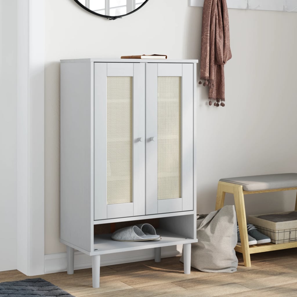 vidaXL Shoe Cabinet SENJA Rattan Look White 59.5x35x107 cm Solid Wood 1