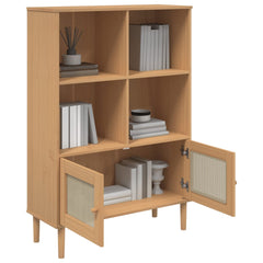 vidaXL Bookcase SENJA Rattan Look Brown 90x35x130 cm Solid Wood Pine 3