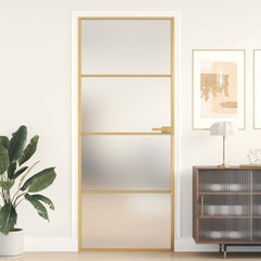 Interior Door Slim Black 83x201.5 cm Tempered Glass&Aluminium 3 Horizontal Bars Gold and matt