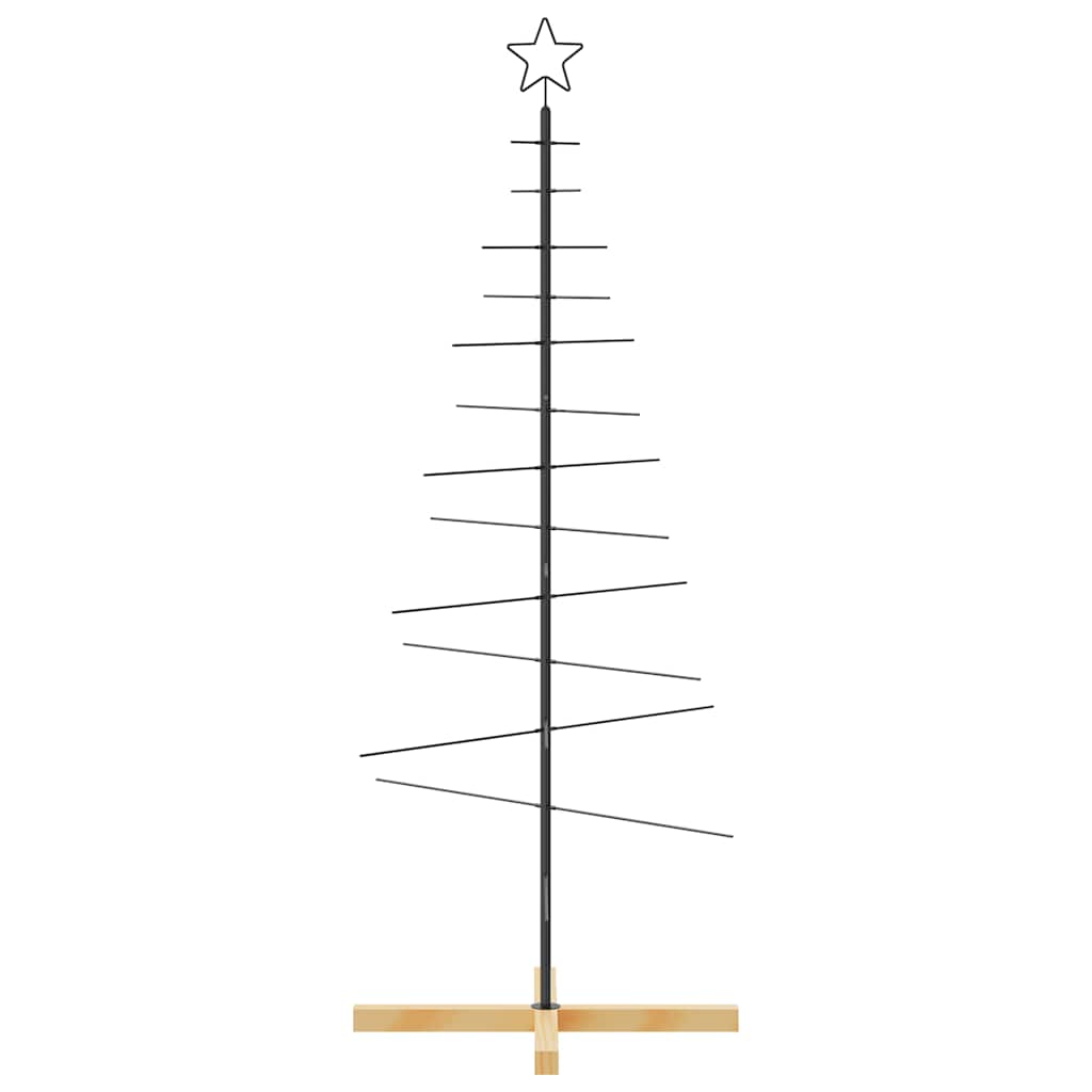 vidaXL Metal Christmas Tree with Wooden Base Black 150 cm 3