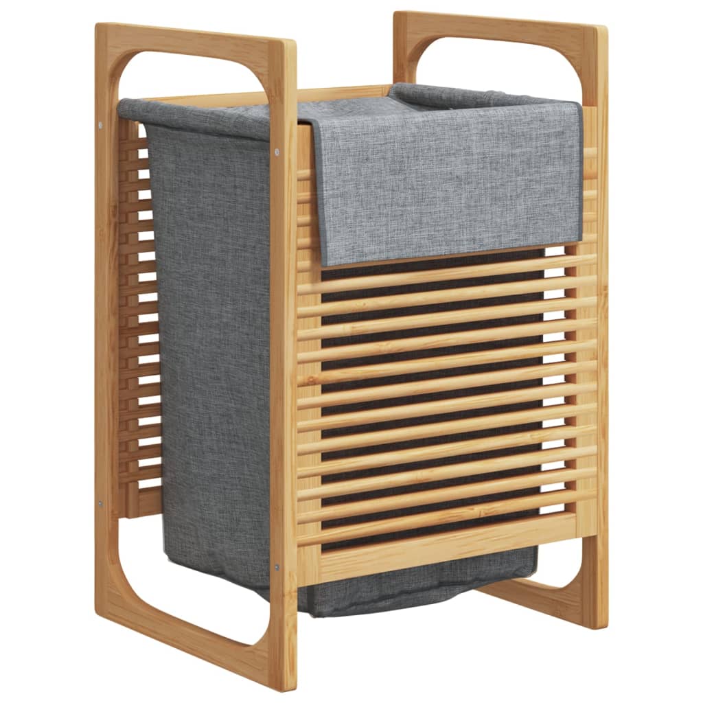 vidaXL Laundry Basket with Grey Bag 32x30x36.5 cm Bamboo 2
