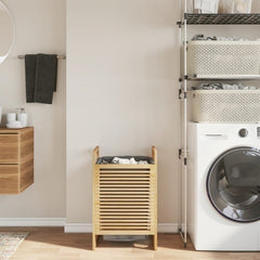 vidaXL Laundry Basket with Grey Bag 32x30x36.5 cm Bamboo 1