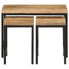 vidaXL Nesting Coffee Tables 3 pcs Solid Rough Mango Wood and Iron 3
