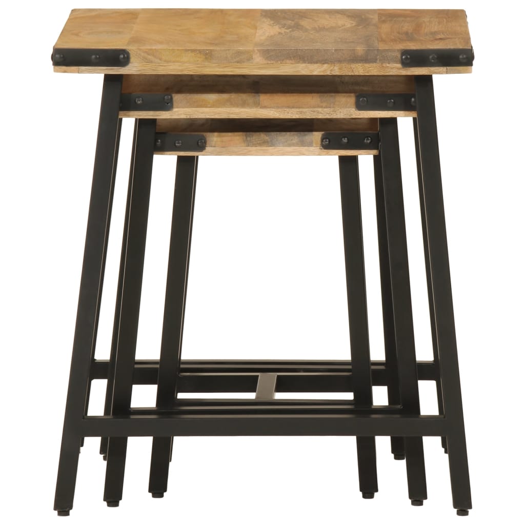 vidaXL Nesting Coffee Tables 3 pcs Solid Wood Mango and Iron 5