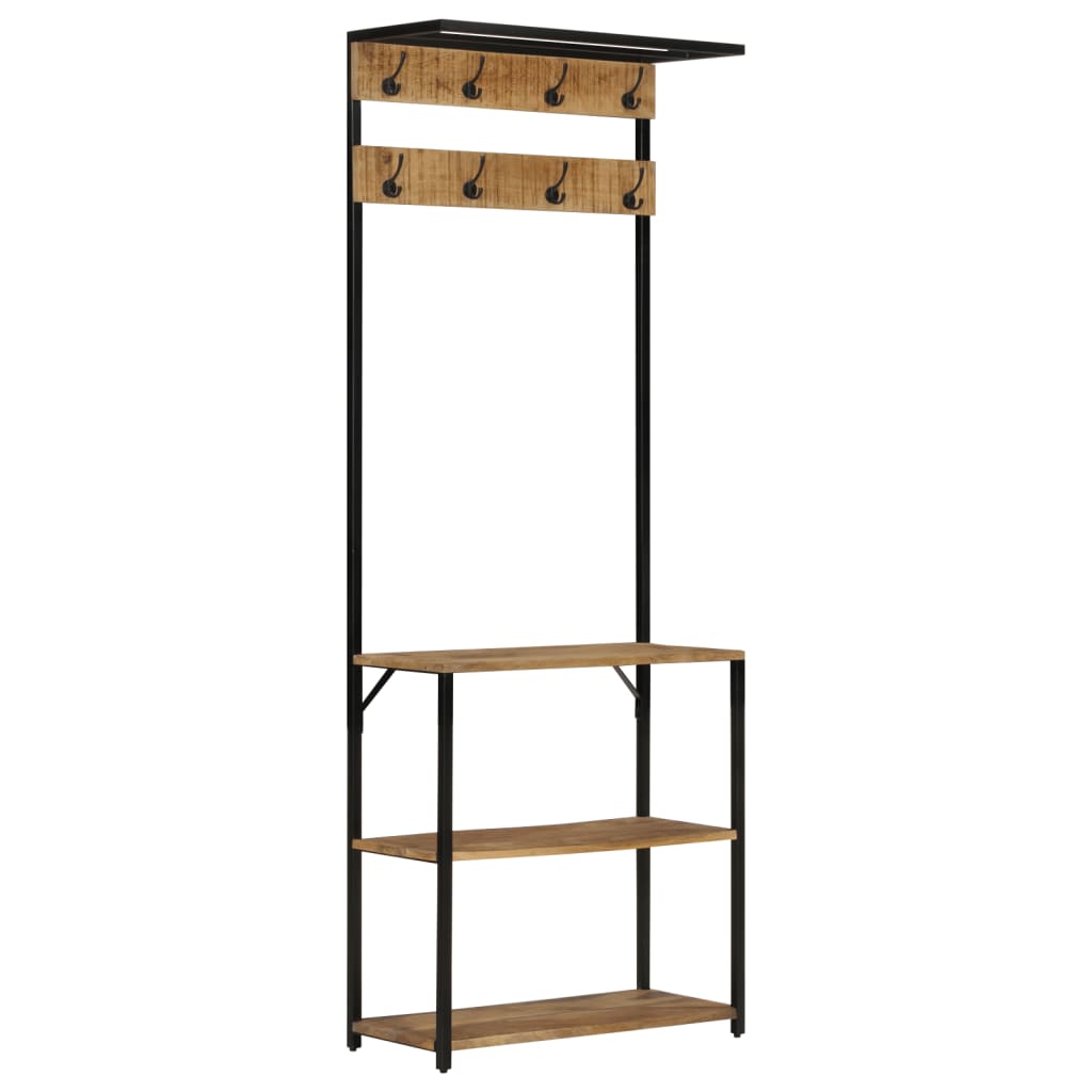 vidaXL Coat Rack with Shoe Storage 68x30x182 cm Solid Rough Mango Wood 1