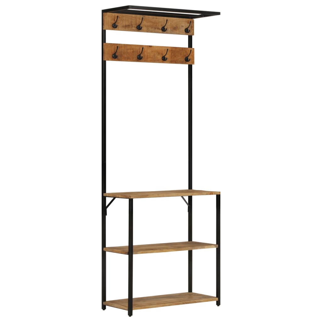 vidaXL Coat Rack with Shoe Storage 68x30x182 cm Solid Rough Mango Wood 3