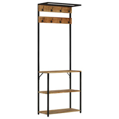 vidaXL Coat Rack with Shoe Storage 68x30x182 cm Solid Rough Mango Wood 4